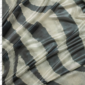 Metallic Ivory and Black Zebra Power Mesh #31272 Fabric By The Yard